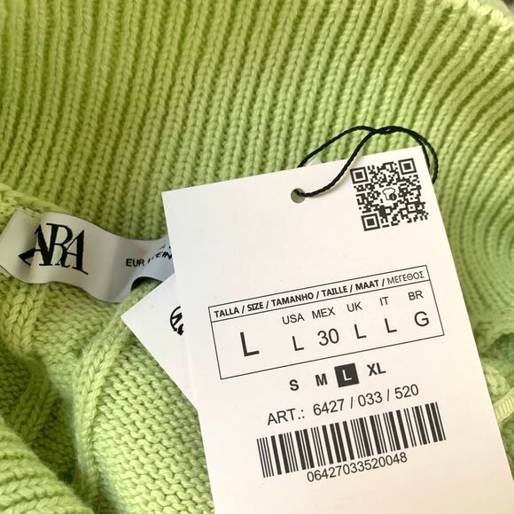 Zara CHUNKY POLO NECK SWEATER WITH BRAID CABLE PATTERN in Lime - Picture 9 of 11